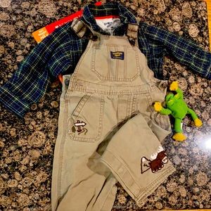 Oshkosh Overalls and Flannel Onesie set